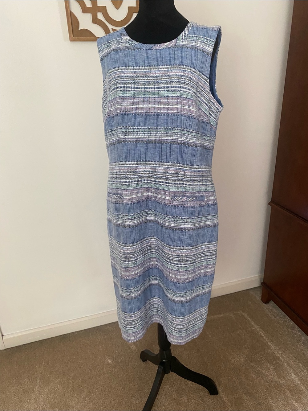 Talbots Light Blue Striped Midi Shift Dress